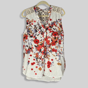 Market & Spruce Top Cassie Crochet Floral Stitch Fix Button Front Multicolor XL